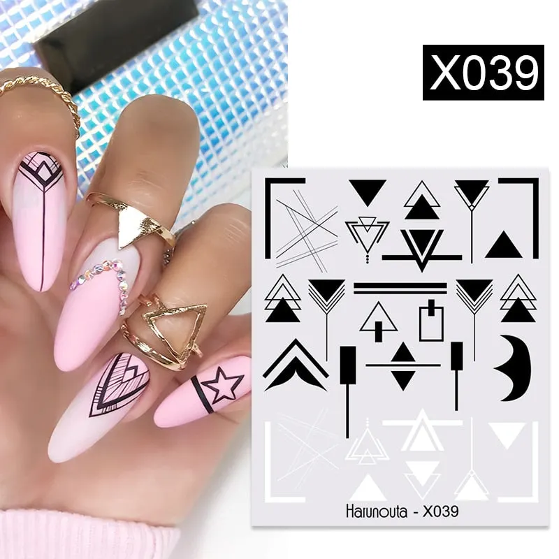 Harunouta Cool Geometry Pattern Water Decals Stickers Christmas Snowflakes Slider For Nails Valentine's Day Nail Art Decoration