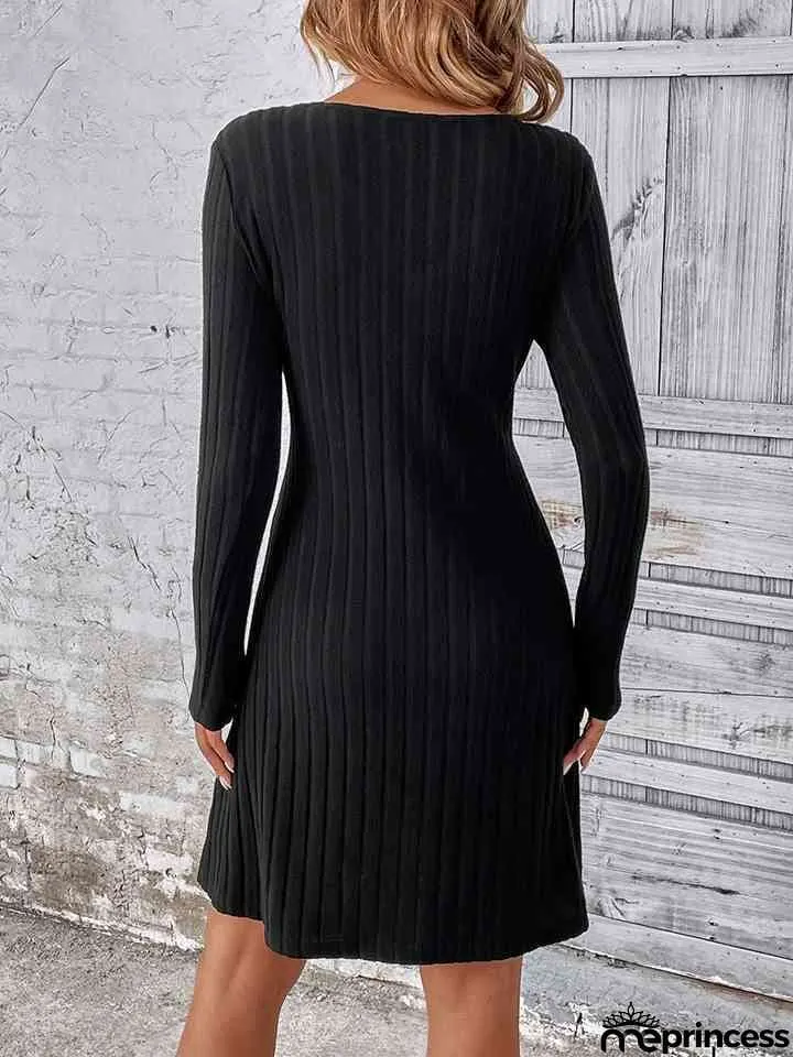 V-Neck Long Sleeve Mini Dress