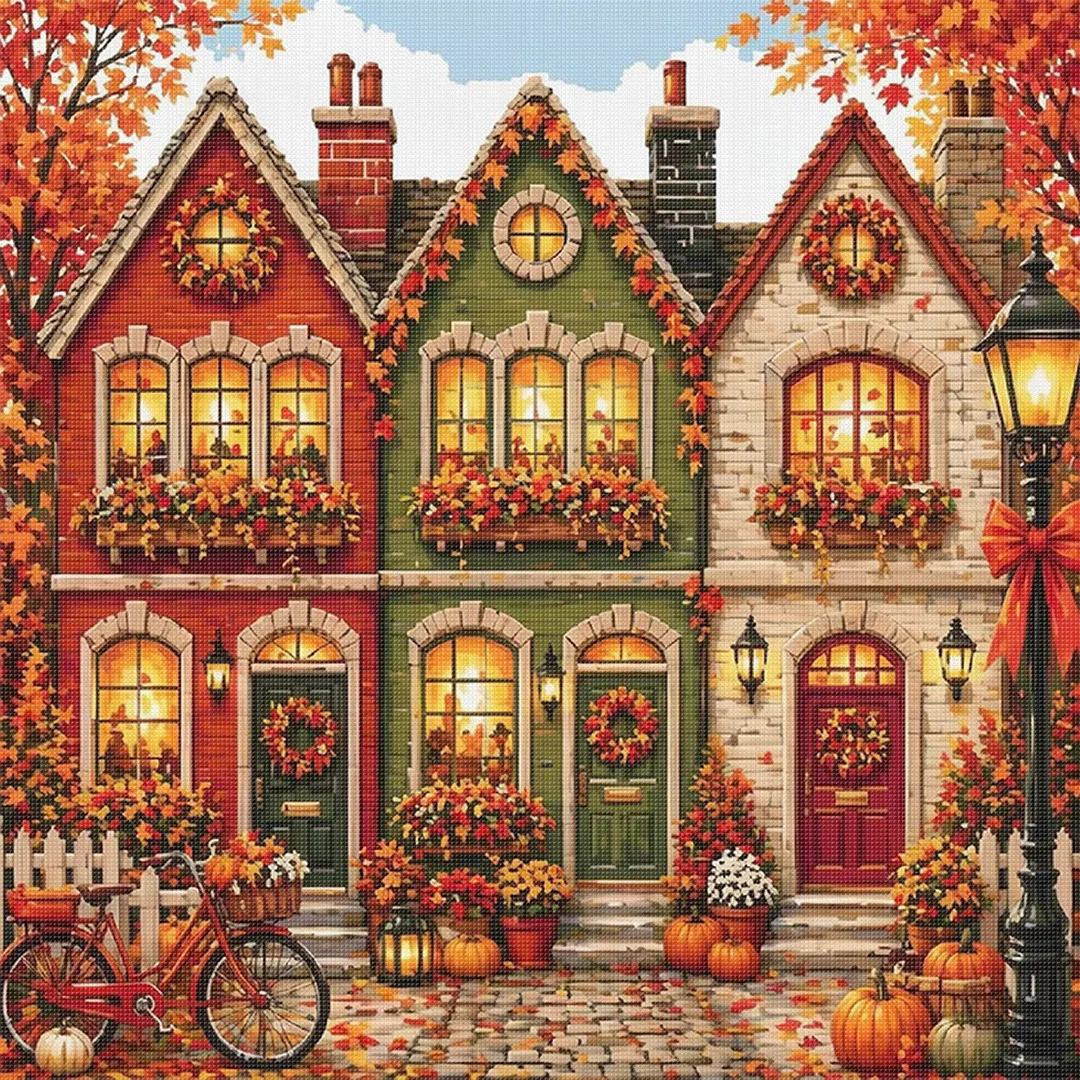 Autumn Cottages 11CT 3-Strand Full Stamped Cross Stitch Kit 45*45cm