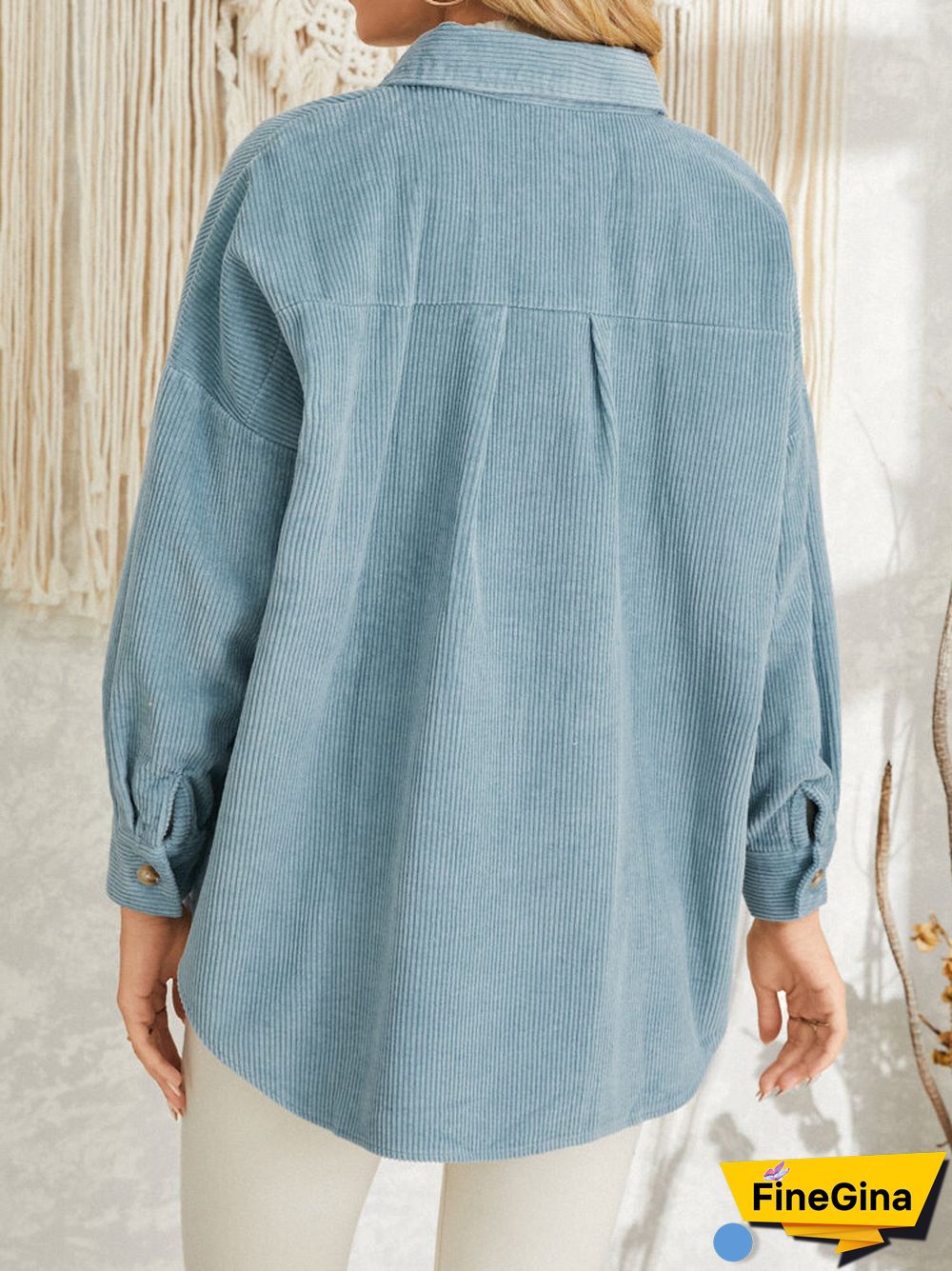 Corduroy Ribbed Solid Pocket Button Lapel Long Sleeve Jakcet
