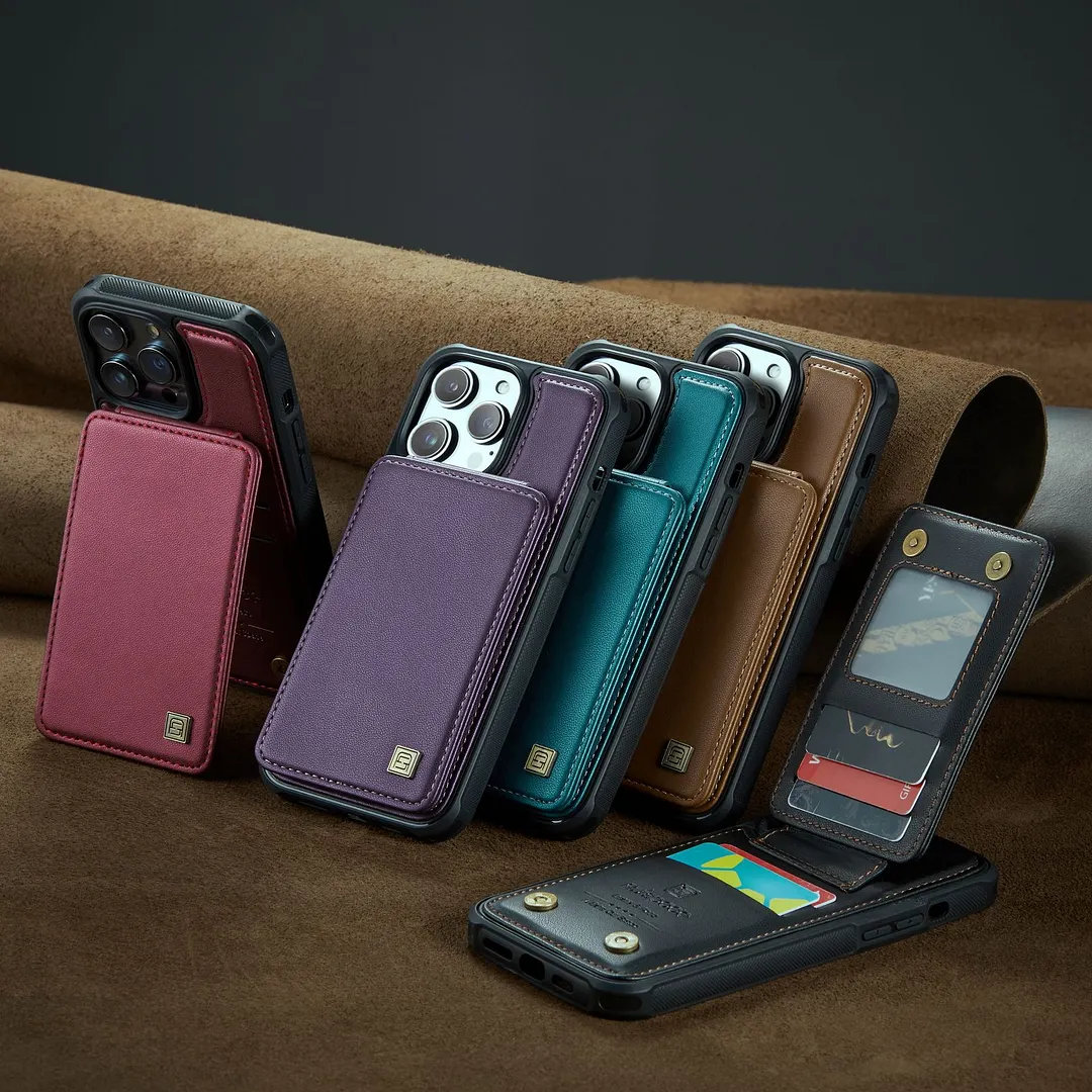 Double magnetic buckle flip up and down card case is suitable for iPhone series card back case
