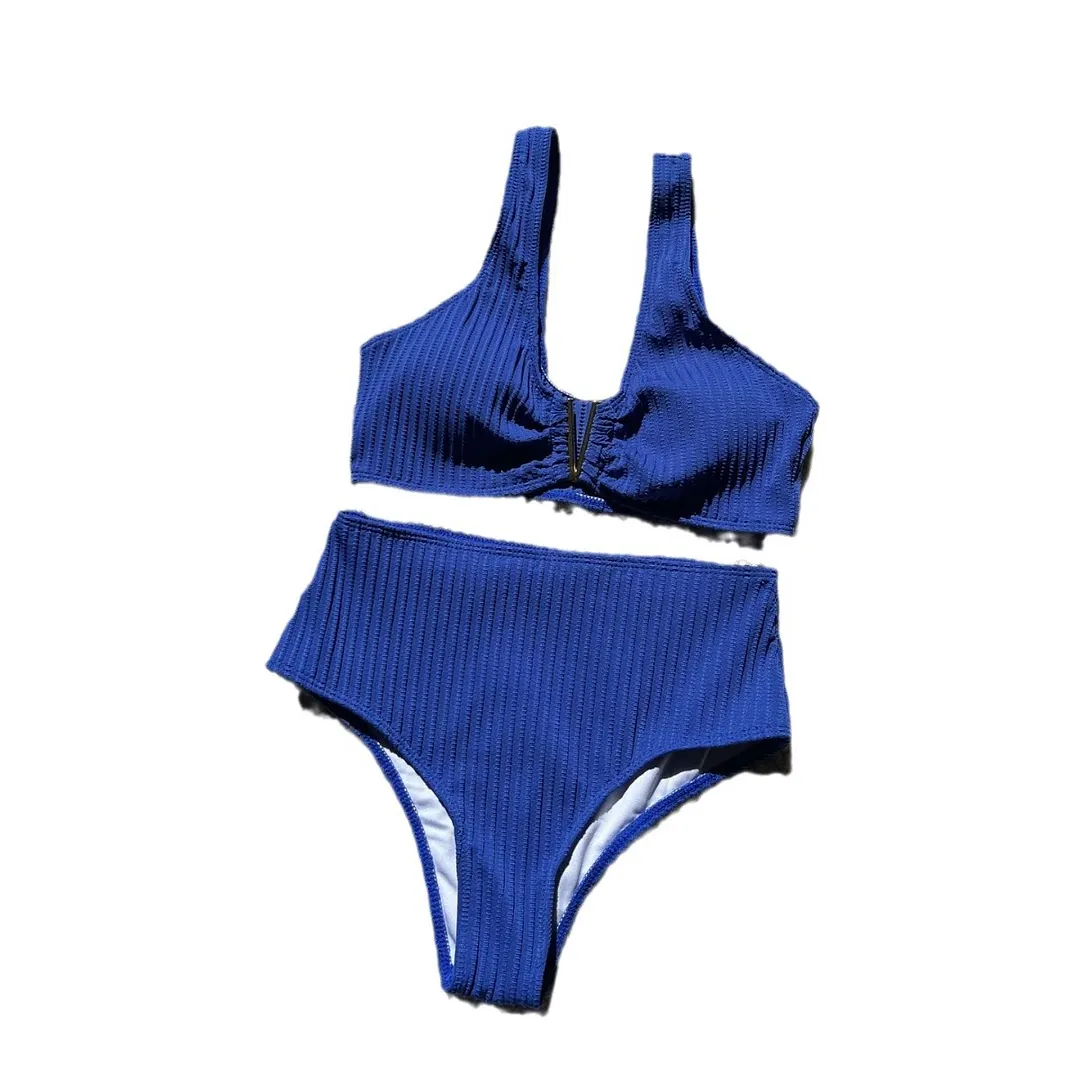 Churchf 2024 New Solid Color Sexy Special Fabric High-Waist Split Swimsuit Swimsuit Swimsuit