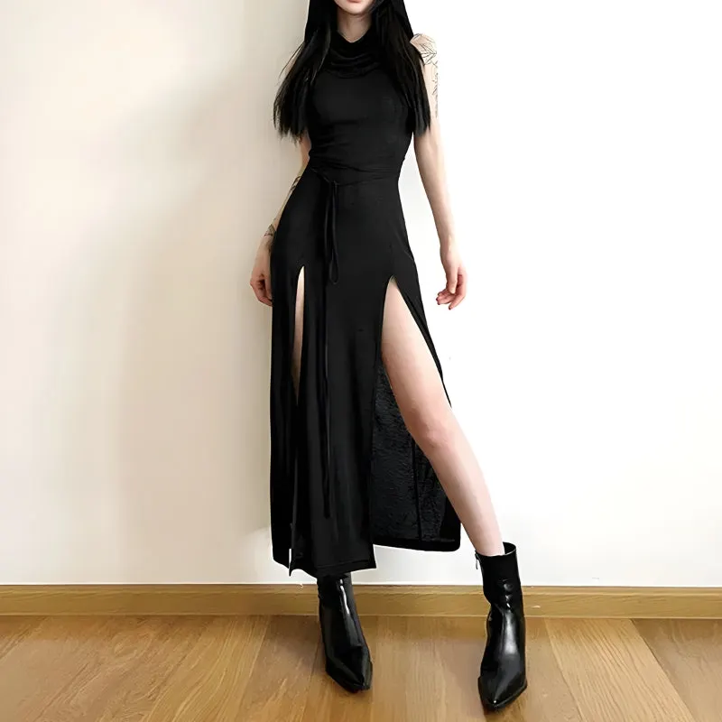 Brownm Hooded Cut Out Back Midi Dress