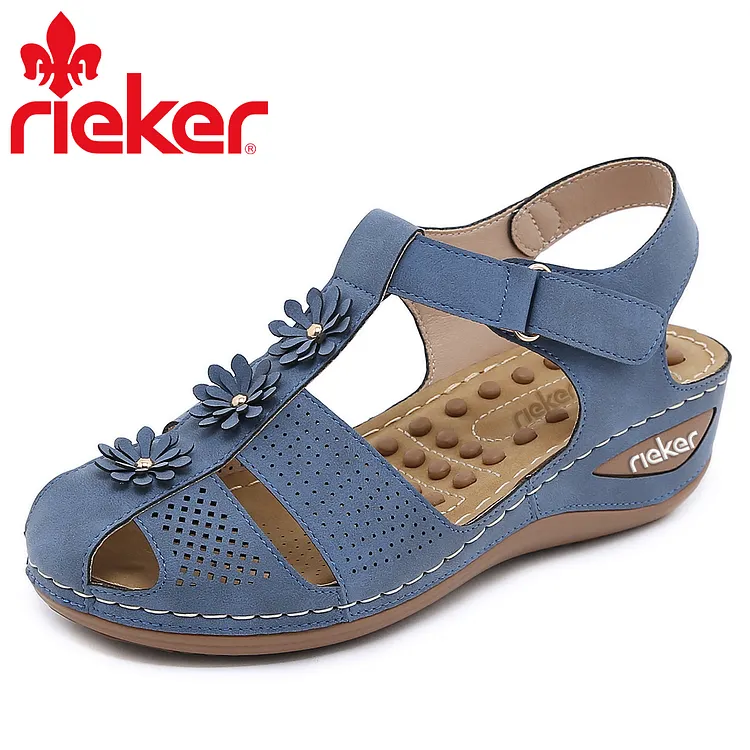 RIEKER&reg; 2024 nowe sandały na koturnie w jednolitym kolorze w kwiaty