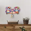 Wooden Special Shaped Three Owls Family Diamond Art Craft Wall Hooks Home Decor