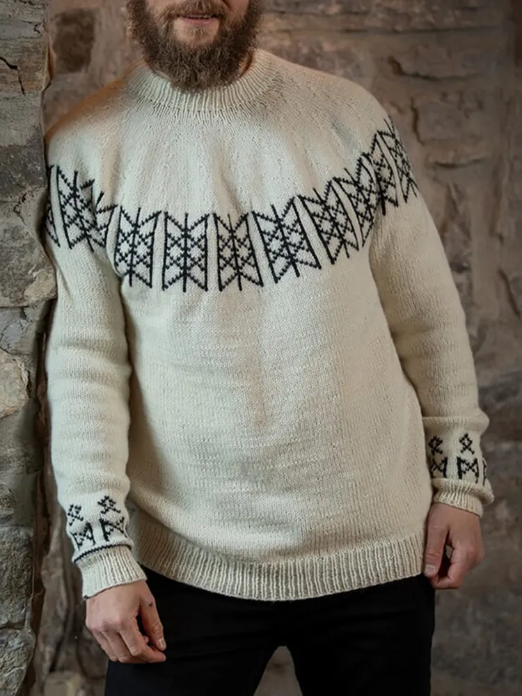 Vintage Warm Knitted Jacquard Iceland Crew Neck Sweater