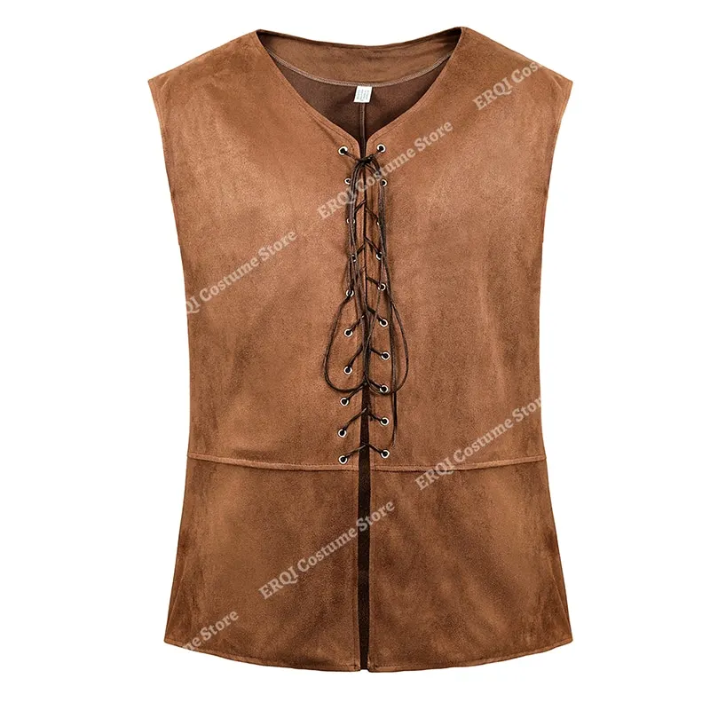 Billionm Vest Faux Leather Medieval Waistcoat for Men Cosplay Chevalier Costume Plus Size Renaissance Vest Brown Black Blue
