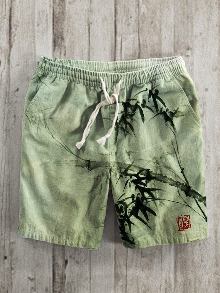 Bamboo Forest Full Moon Japanese Art Linen Blend Shorts