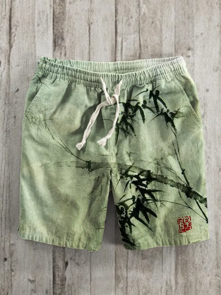 Bamboo Forest Full Moon Japanese Art Linen Blend Shorts