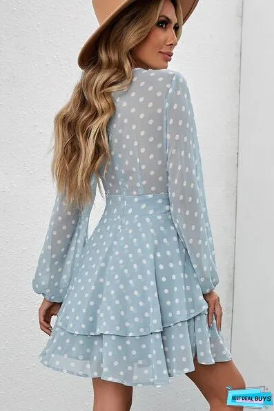 Tied Layered Polka Dot Balloon Sleeve Dress