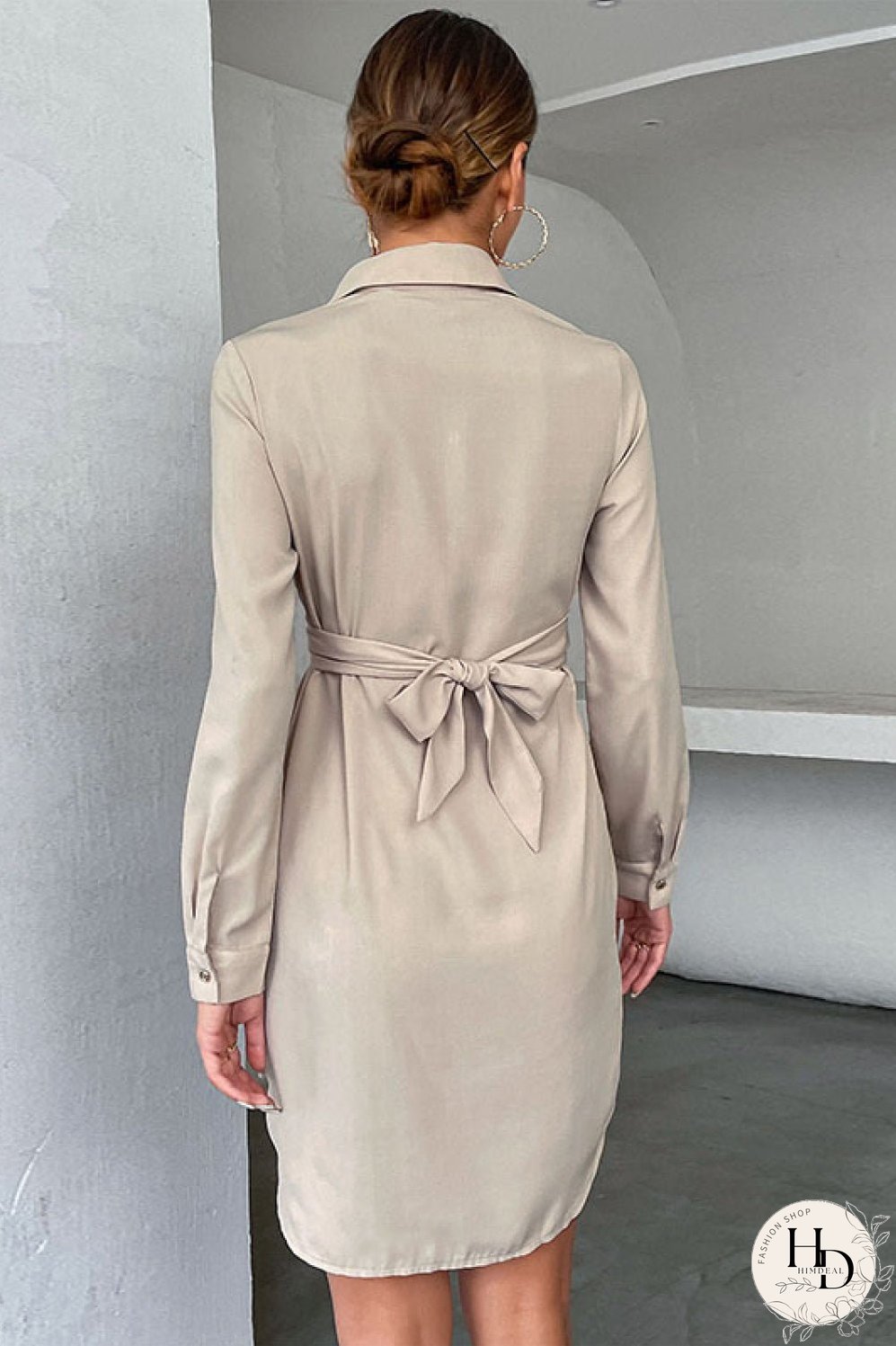Crisscross Tie-Back Curved Hem Shirt Dress
