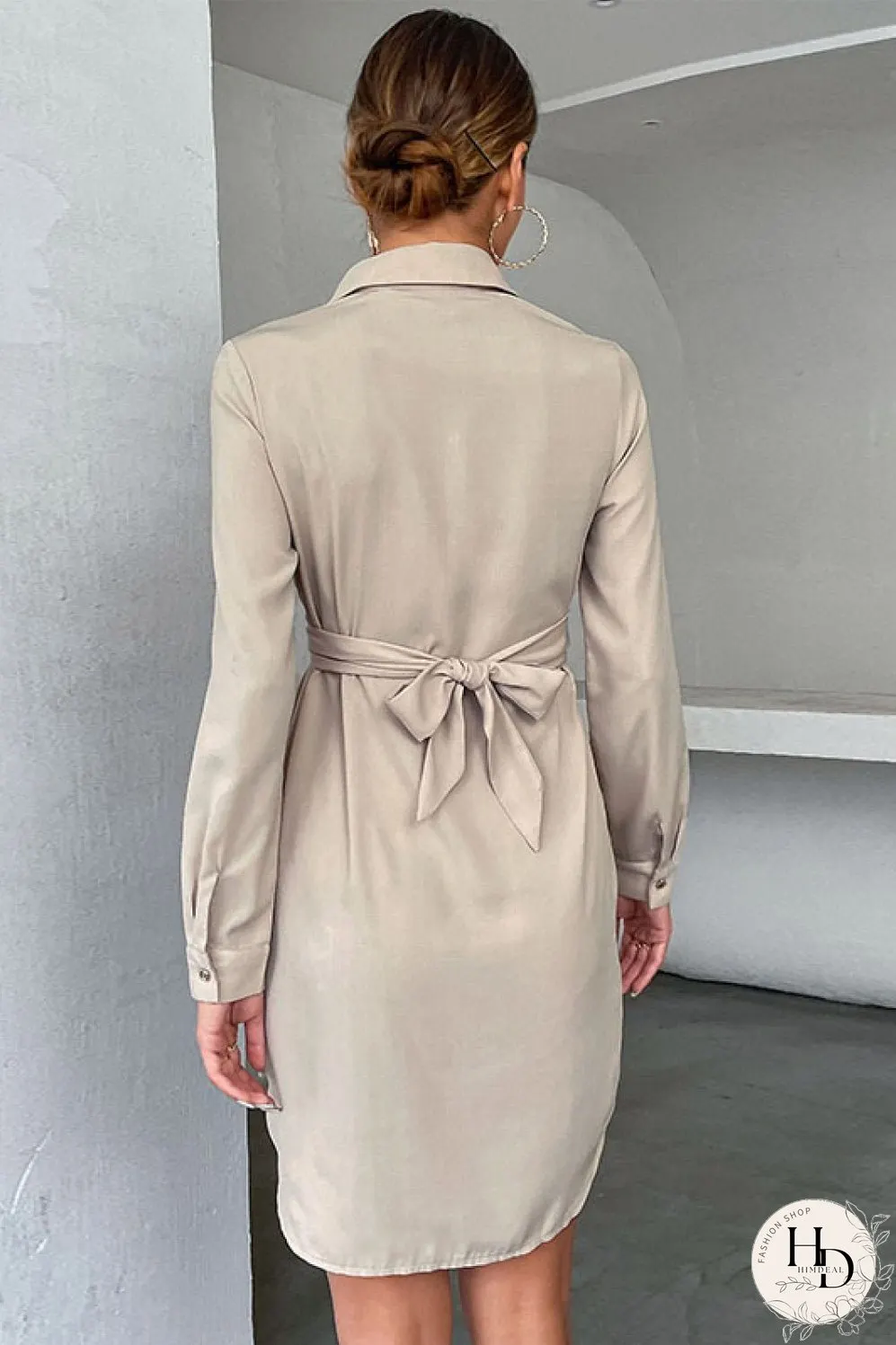Crisscross Tie-Back Curved Hem Shirt Dress