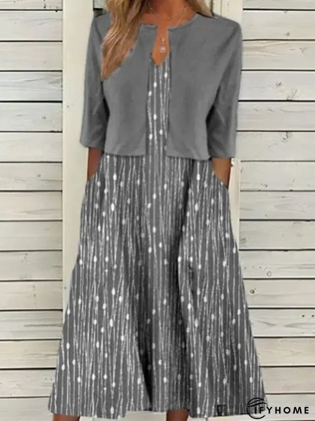 Women's Dress - Two Piece Dress Set Casual Dress Tank Dress Outdoor Daily Fashion Modern Pocket Print Midi Dress V Neck Half Sleeve Graphic Regular Fit Pink Blue Gray Summer Spring S M L XL XXL | IFYHOME