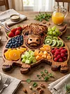 Highland Cow Wooden Charcuterie Board with Compartments for Cheese Meat Snacks