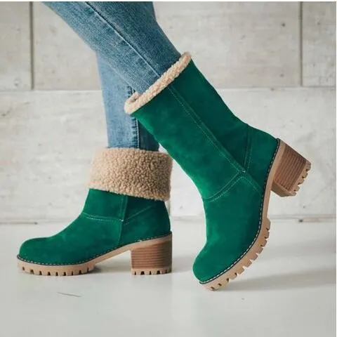 New Women Boots Winter Outdoor Keep Warm Fur Boots Waterproof Women's Snow Boots Thick Heel With Round Head Short Boot 1103
