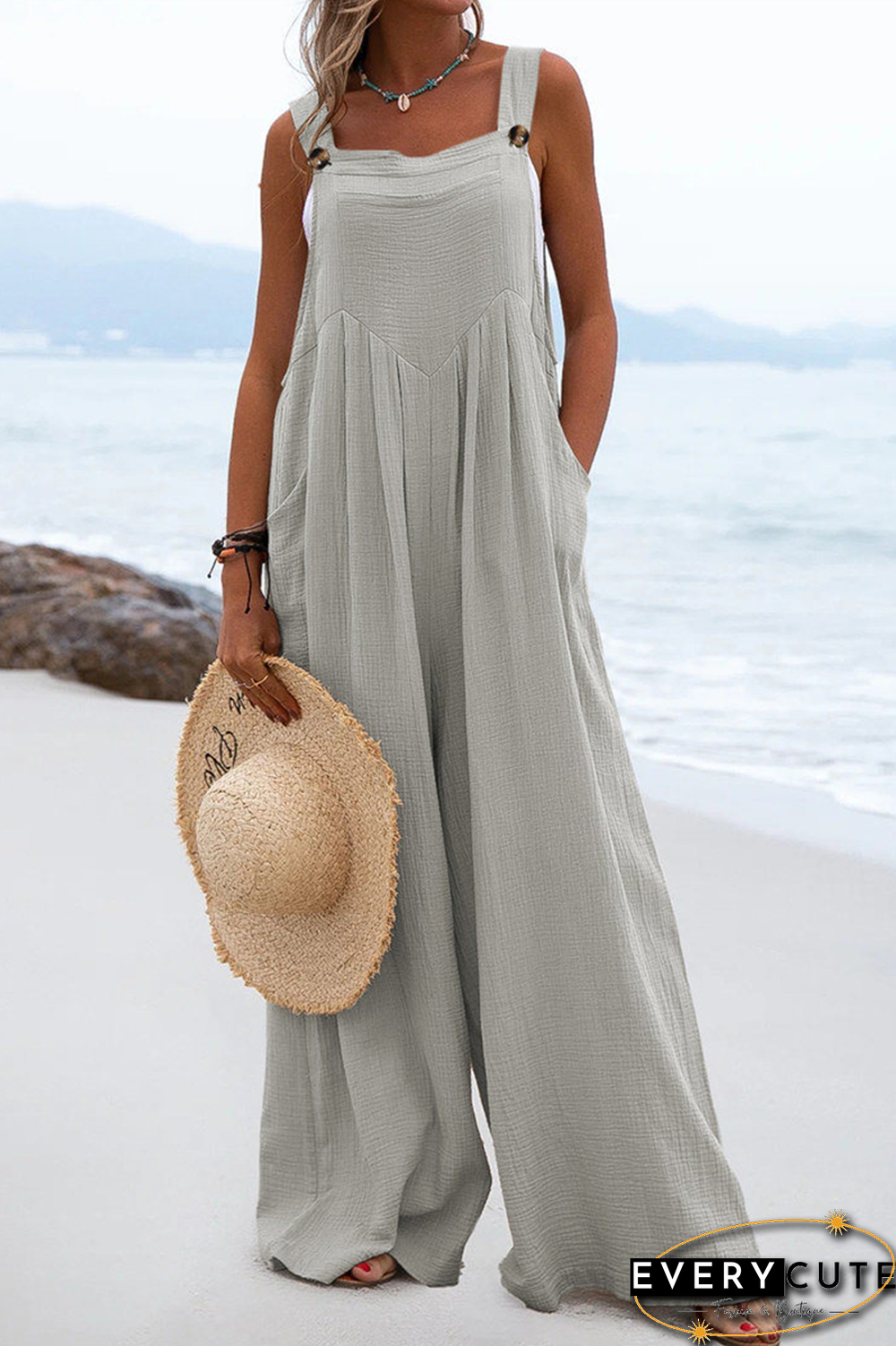 Casual Solid Split Joint Square Collar Loose Jumpsuits（7 Colors）