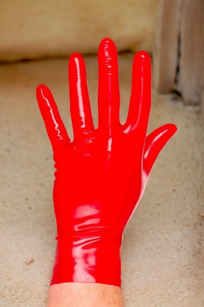 Women Latex Gloves Red Short Fetishwear