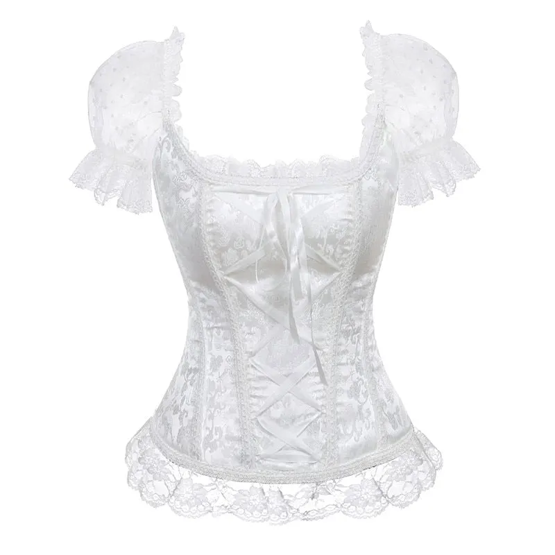 corset top off shoulder plus size burlesque costumes floral lace up bustiers & corsets overbust straps sleeve vintage sexy party