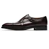 Handmade Mens Brown Leather Monk  Wedding Dress Shoes