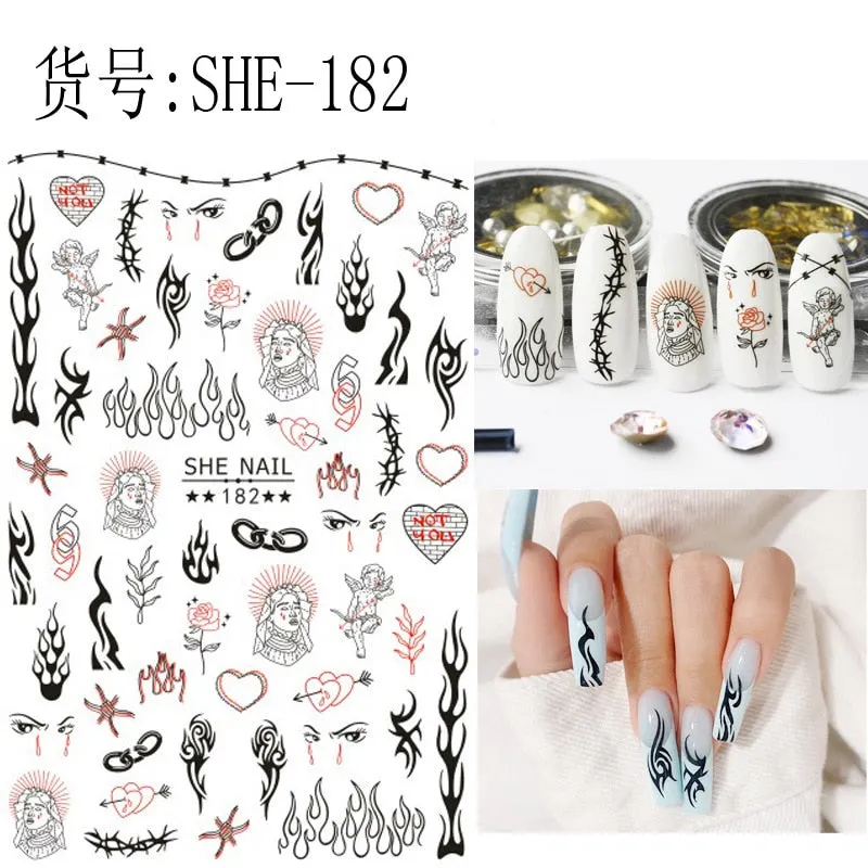 New Style Cartoon Nail Stickers Decals Neon Light Flamingo Teddy Bear Pattern Self Adhesive Nail Art DIY Manicure Decorations-Nail Inspo
