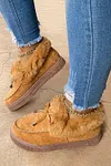 Women's Bow Decor Faux Suede Plush Lined Winter Flat Shoes