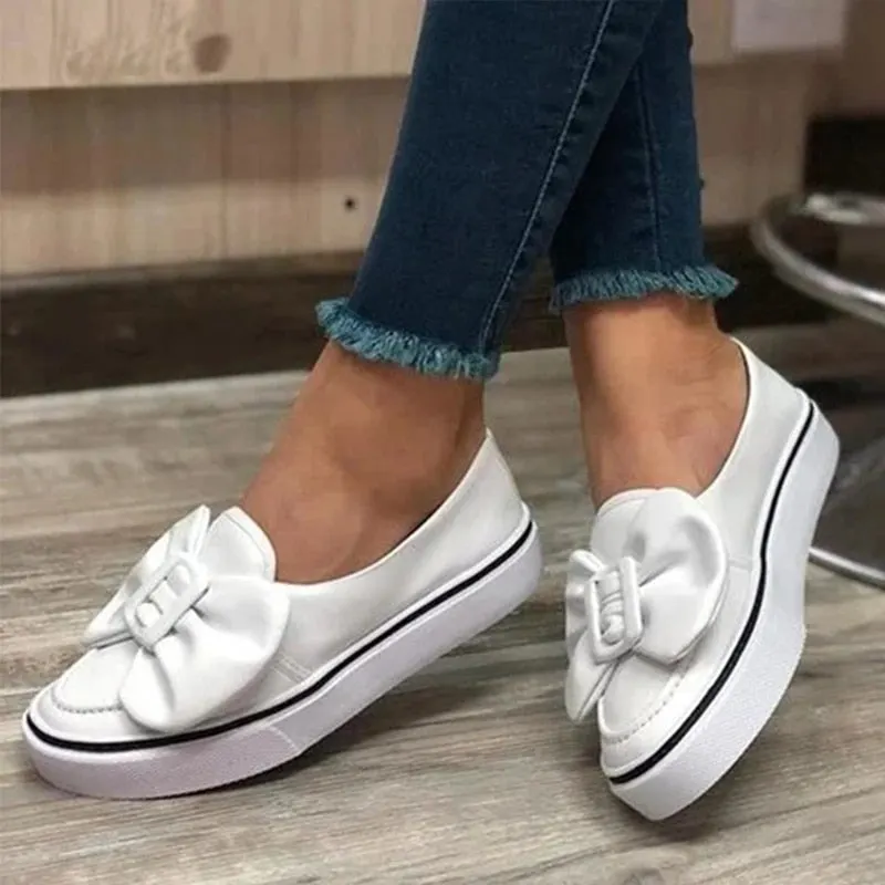 Flats Women Flock Bowknot Loafers Ladies Slip on Walking Shoes Woman Sneakers Plus Size Casual Female New Fashion