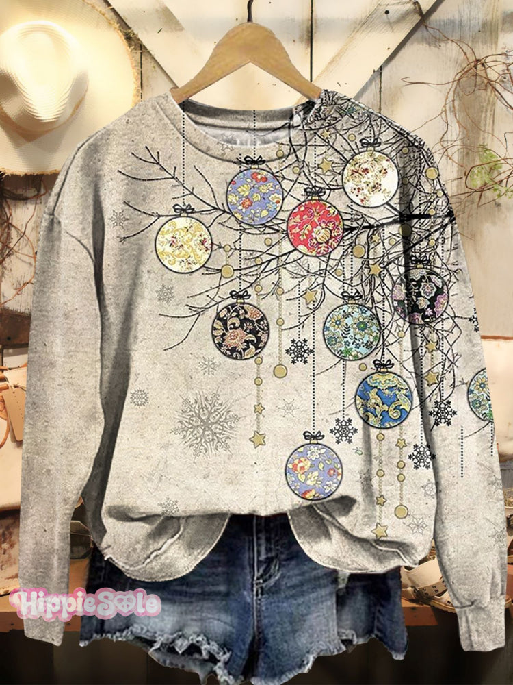 Women&rsquo;s Vintage Christmas Vibe Art Print Casual Crew Neck Sweatshirt Multicolor / S