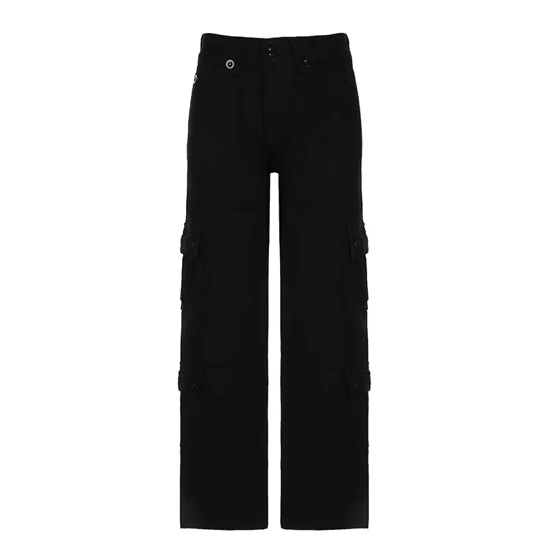 Nigikala Nigikala Girls Fried Street Straight Tube Casual Pants Street Retro Wind Irregular Large Pocket Wide Belt Set