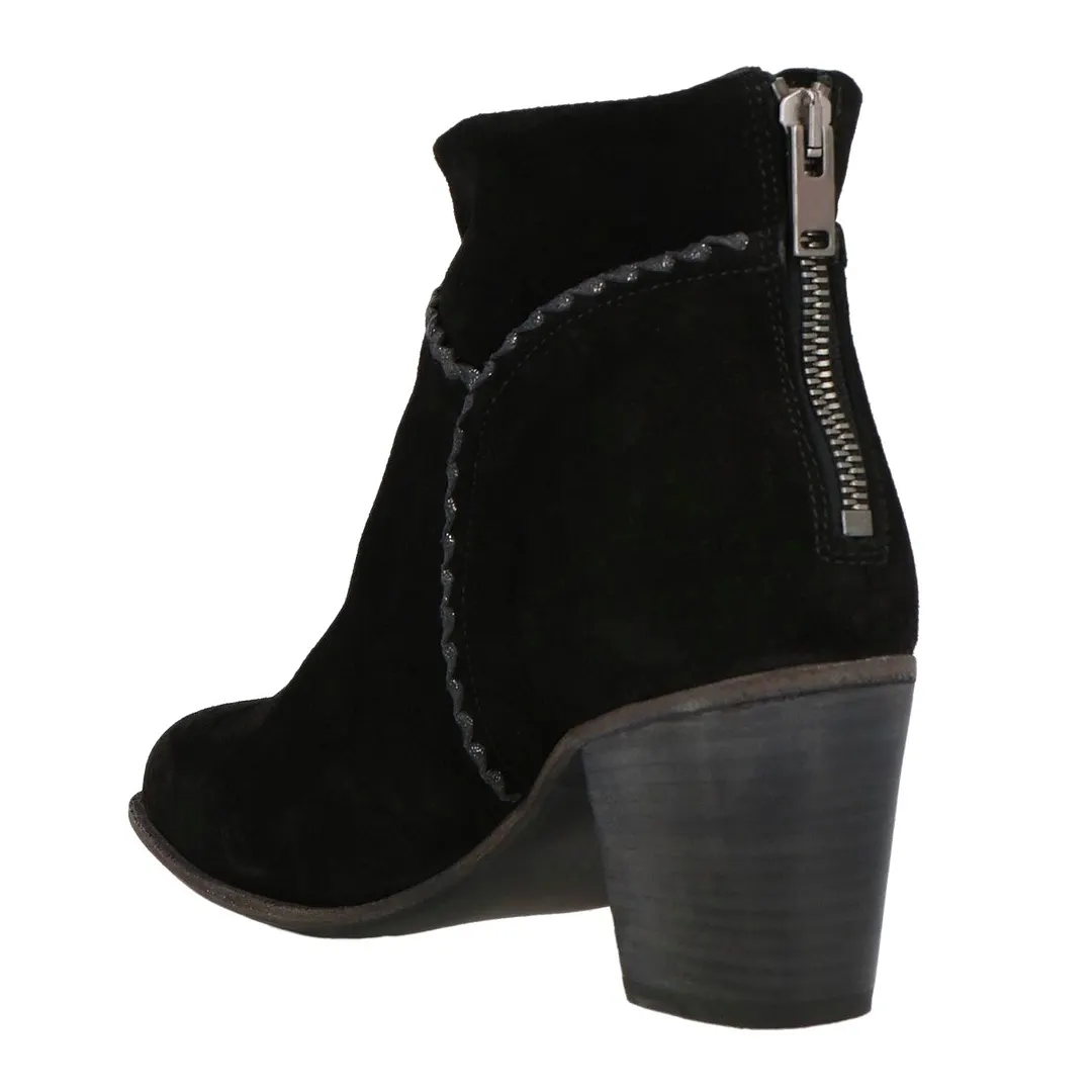 Round Toe Decorative Stitching Black Heel Booties with Back Zipper