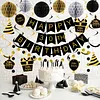 Birthday Decorations, Happy Birthday Banner with Honeycomb Ball, Gift Hanging Swirl Streamer, Circle Dot Garland - Happy Birthday Party Decorations for Men Women Boys Girls (Black & Gold, 30th)
