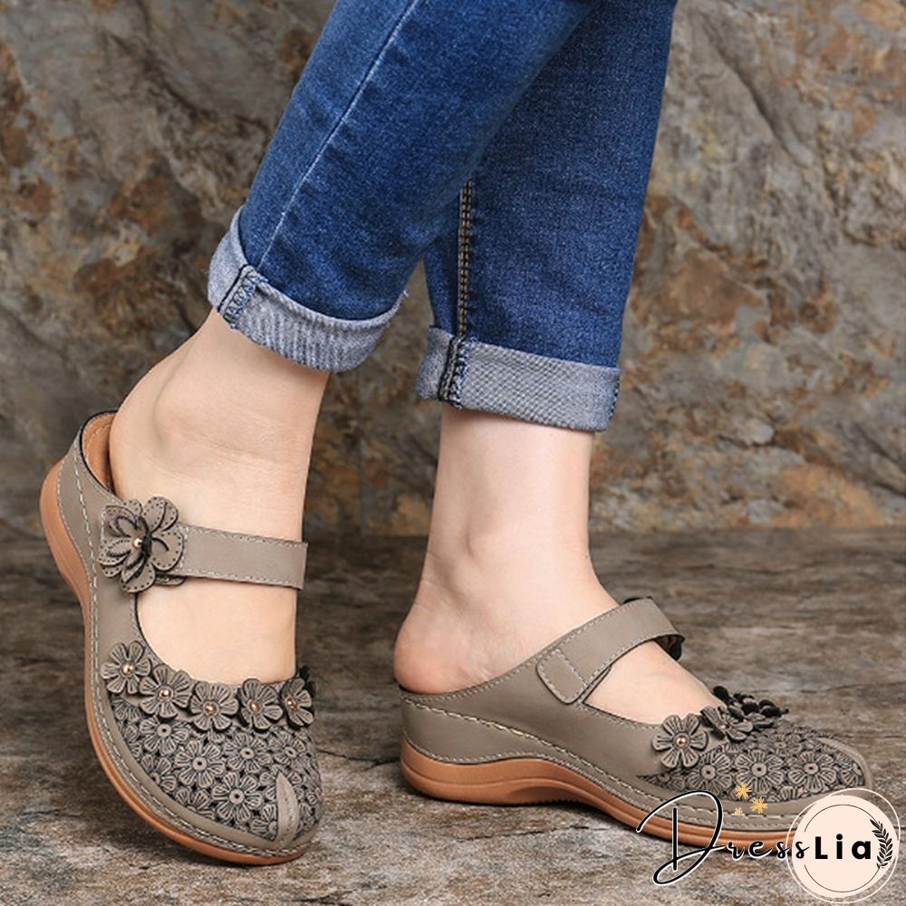 Women Vintage Style Sandals Flats Shoes Summer Casual Shoes Retro Shoes for Women Leather Shoes