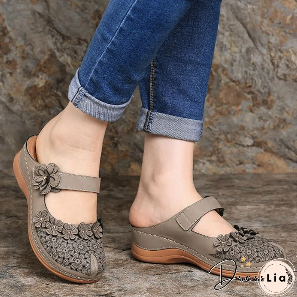 Women Vintage Style Sandals Flats Shoes Summer Casual Shoes Retro Shoes for Women Leather Shoes