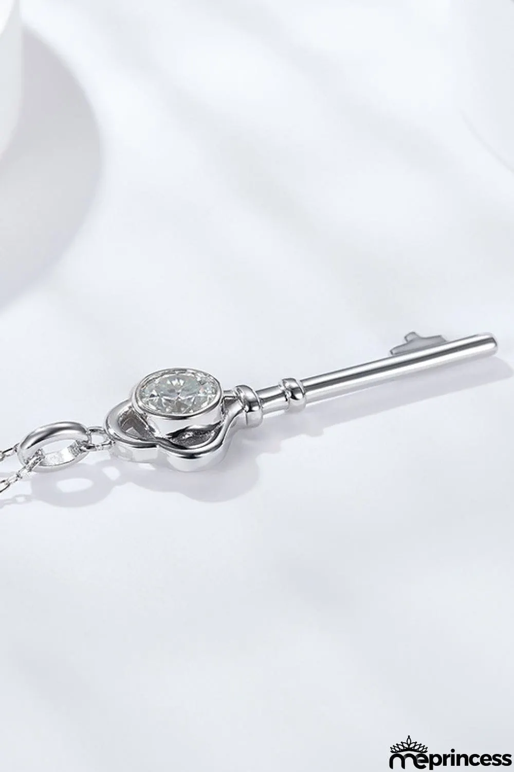 925 Sterling Silver 1 Carat Moissanite Key Pendant Necklace