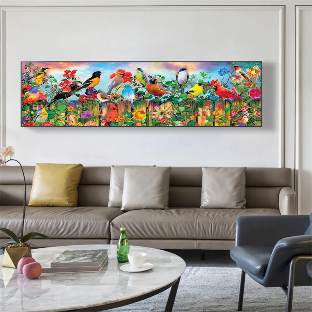 Diamond Painting - Full Round Drill - Fence Birds(90*30cm)