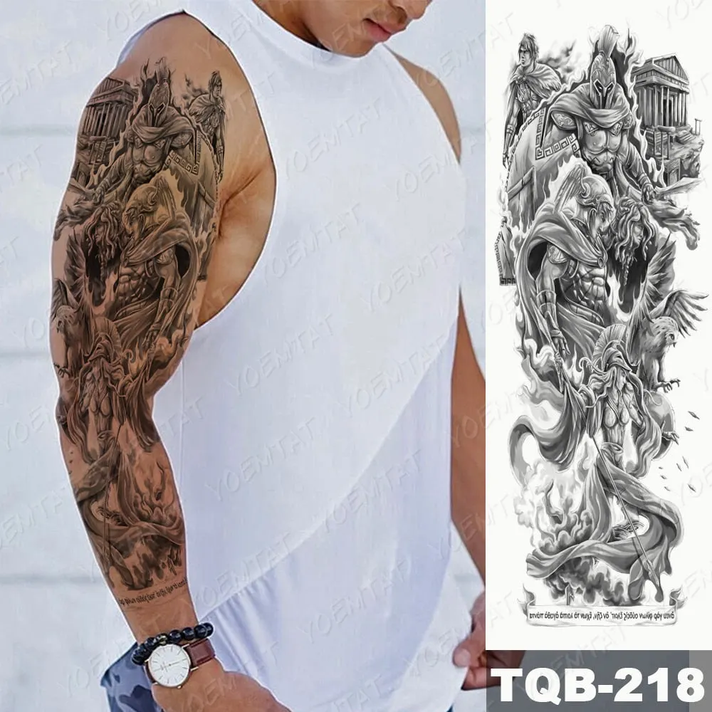Large Arm Sleeve Tattoo Bird Crow Forest Moon Waterproof Temporary Tatto Sticker Lion Wolf Clock Body Art Full Fake Tatoo Men