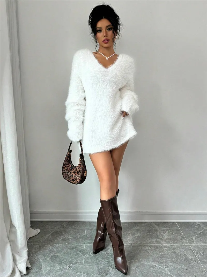 Athvotar Athvotar Autumn And Winter New V Collar Wear Loose Lazy Breeze Knitted Sweater Skirt