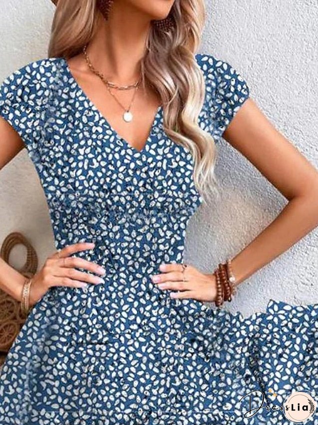 Long Dress Maxi Dress Casual Dress Swing Dress A Line Dress Floral Fashion Streetwear Outdoor Daily Date Print Short Sleeve V Neck Dress Regular Fit Blue Summer Spring S M L XL XXL for Women