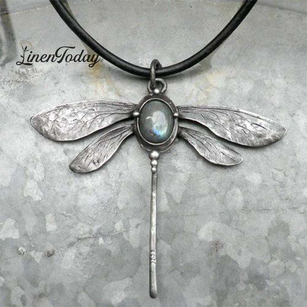 Vintage Dragonfly Moonstone Necklace Silver / One Size