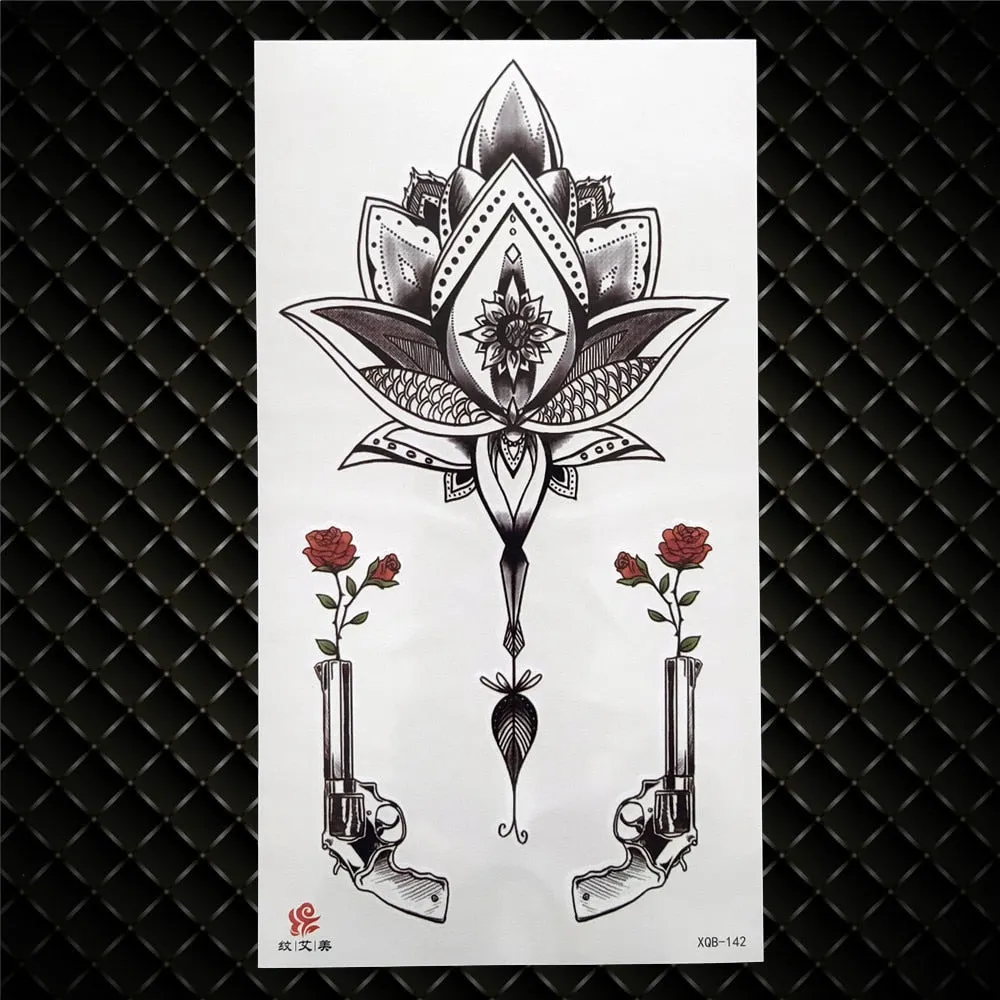 3D Skeleton Fake Temporary Tattoo For Women Men Death skull Dragon Tattoos Geometric Rose Creative Waterproof Tatoos Chest Waist