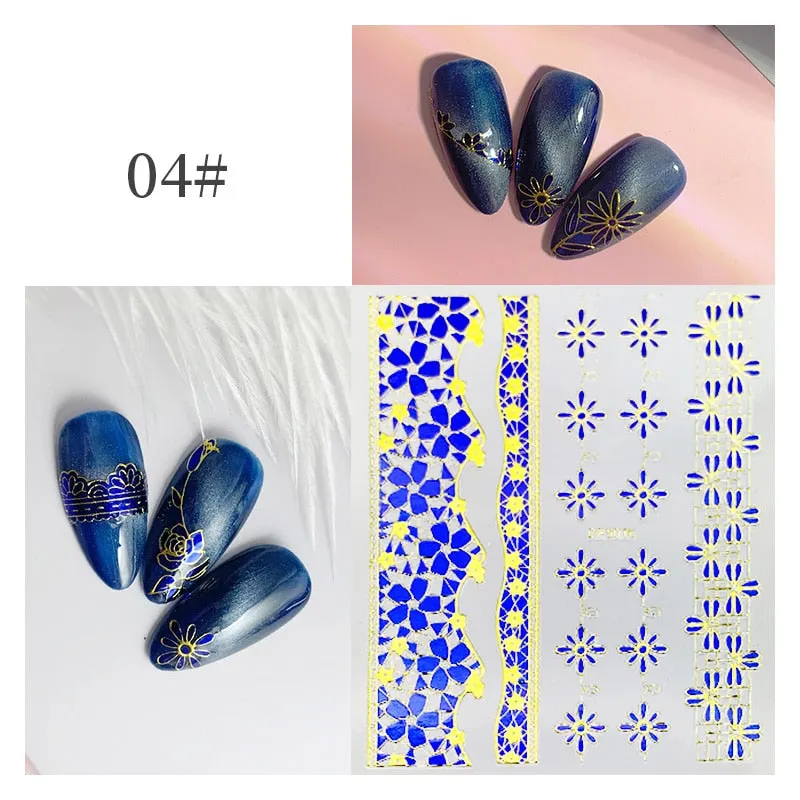 3D Flower Lace Nail Stickers iridescent Bronzing Floral Leaf Transfer Stickers For Nails Manicuring Accessories