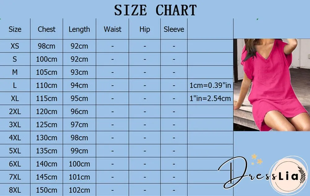 Xs-8Xl Summer Dresses Plus Size Fashion Women's Casual Short Sleeve T-Shirt Dress Ladies Solid Color V-Neck Mini Dress Beach Wear Party Dress