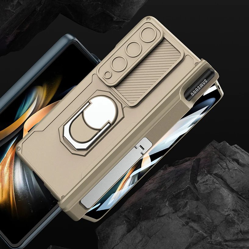 Applicable To Samsung Z Fold 3/4/5Slide Rail Lens Cover Push Window 2-In-1 Ring Holder Folding Phone Case
