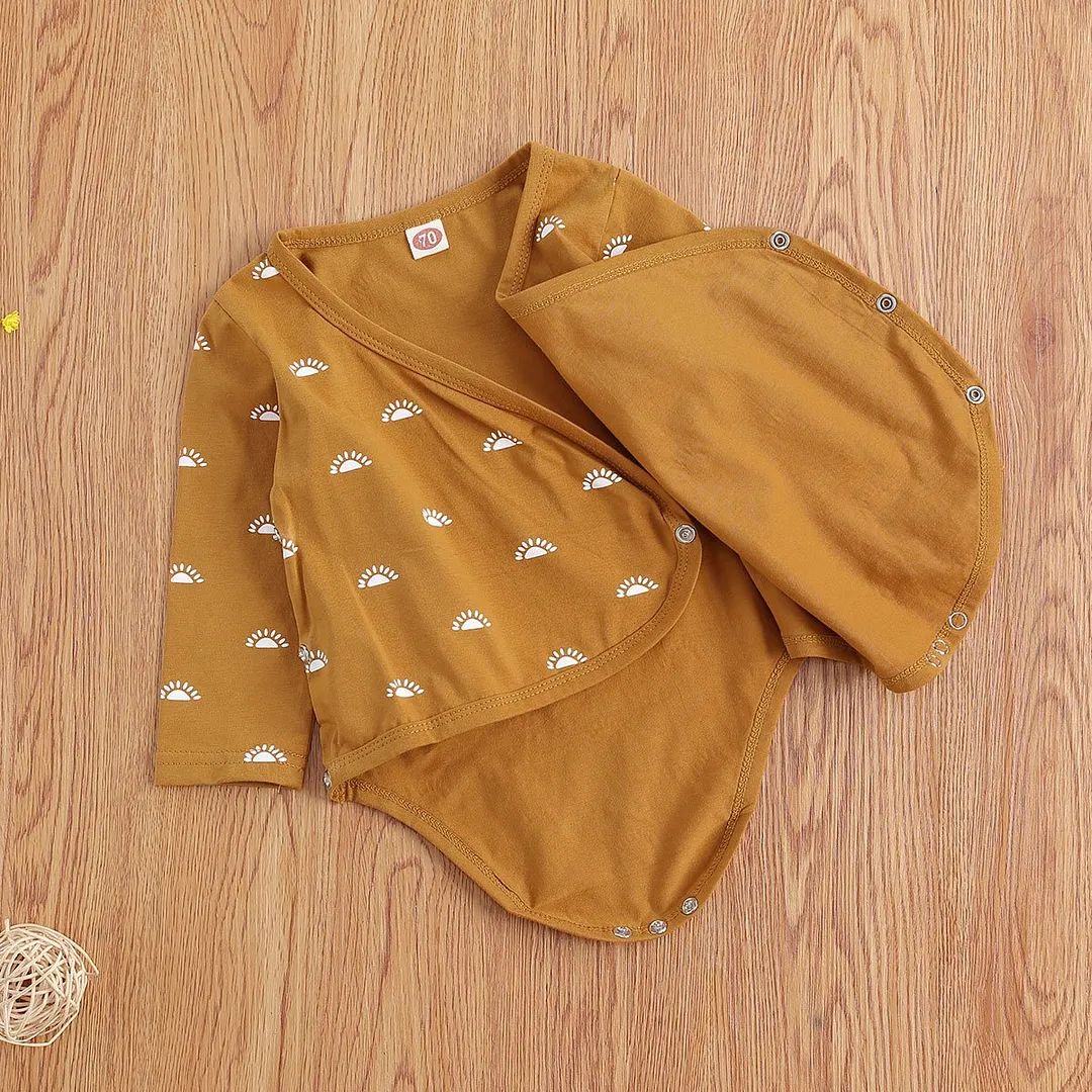 Baby Sunrise Jumpsuits Ginger Printed Pattern Romper, Long Sleeve V-neck One-piece for Boys and Girls, 0-12 Months Spring Autumn