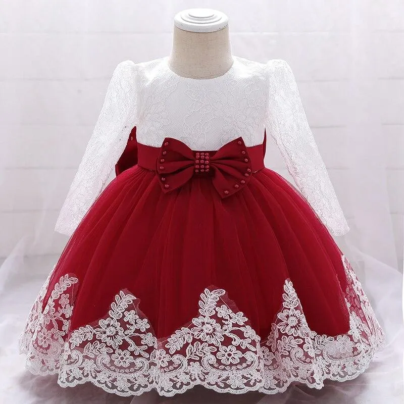 2021 Summer Clothes Baby Girl Dress Long Sleeve 2 1st Birthday Dress For Girl Frock Party Princess Baptism Dress Infant Flower