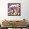Kitten Holding Umbrella With Flowers - 11CT Stamped Cross Stitch - 40*40cm - Cat