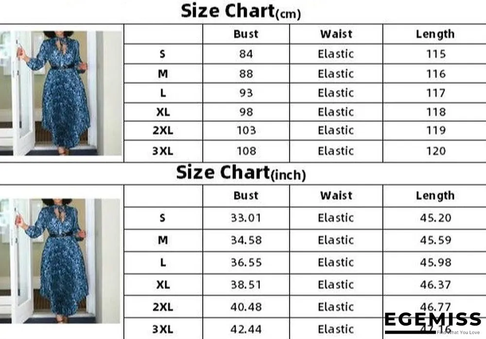 Long Sleeve Printed V-neck Pleated Dress | EGEMISS