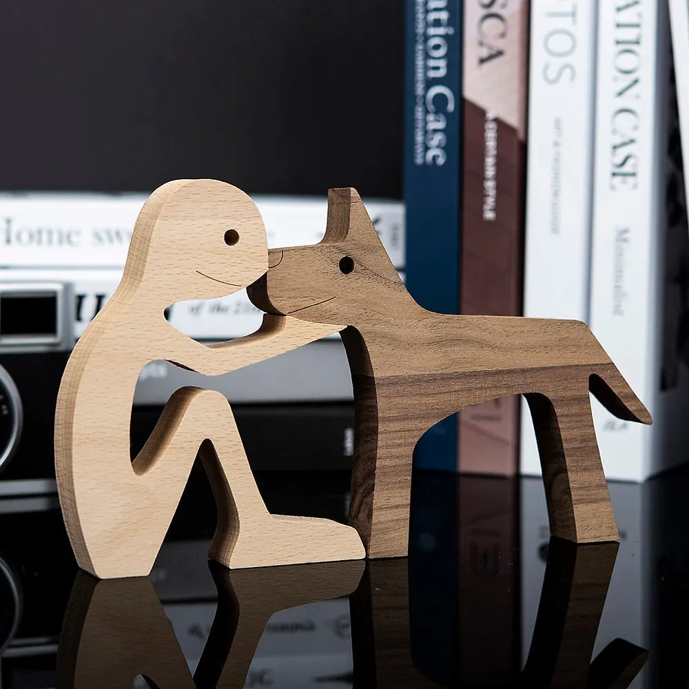 Family Puppy Wood Dog Craft Figurine Desktop Table Ornament Carving Model Creative Home Office Decoration Love Pet sculpture 515-1