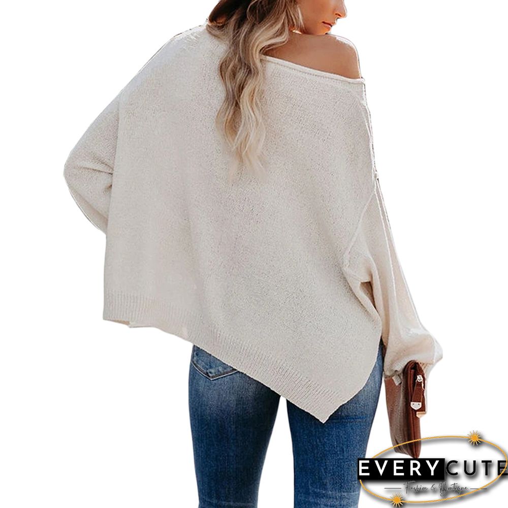 White Side Split Loose Knit Sweater