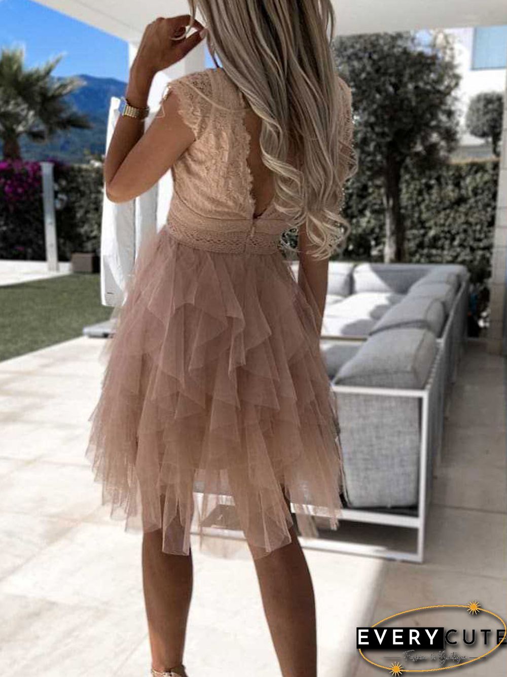 Pleated Dress Women Summer Deep V-Neck Sweet Sleeveless Solid Ladies Party Dress Lace Sexy Holiday Streetwear Dropshipping