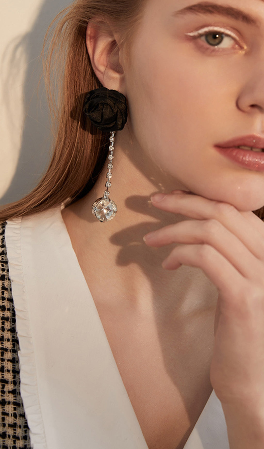 Fashionslee WomenArianne Fabric Rose Rhinestone Drop Earrings
